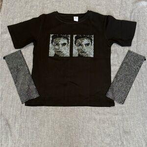 Kids Black Sequin Graphic Tee